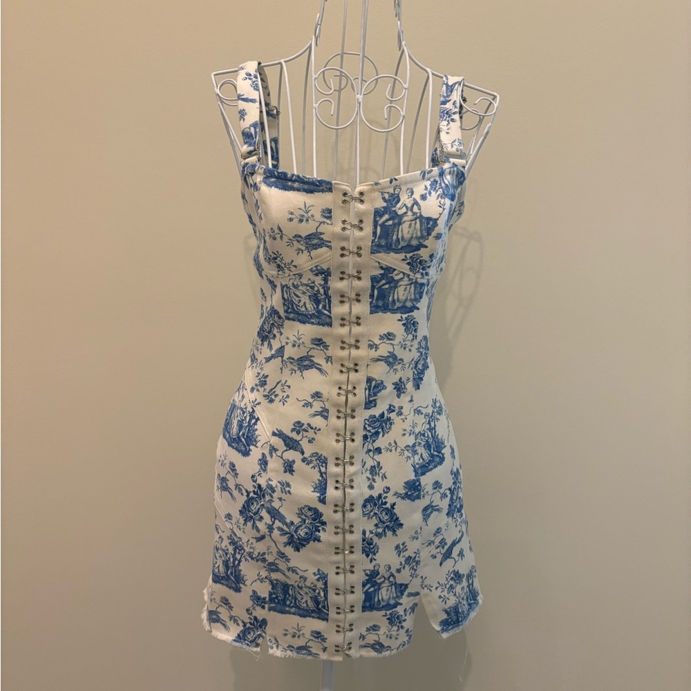 Blue and White Floral Print Dress